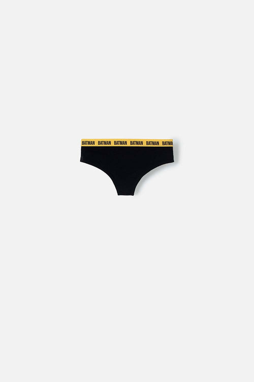 Card slide image -  PANTY DE BATMAN NEGRA CON CINTURA ELÁSTICA AMARILLA PARA MUJER
