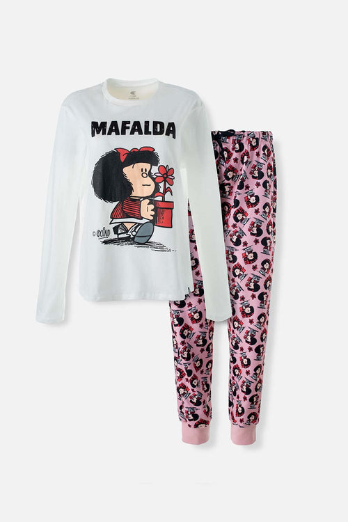 Card slide image -  PIJAMA DE MAFALDA MARFIL Y ROSADA DE PANTALÓN LARGO PARA MUJER