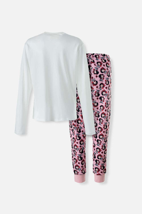 Card slide image -  PIJAMA DE MAFALDA MARFIL Y ROSADA DE PANTALÓN LARGO PARA MUJER