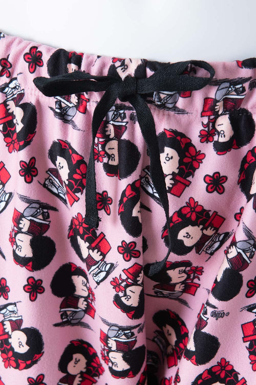 Card slide image -  PIJAMA DE MAFALDA MARFIL Y ROSADA DE PANTALÓN LARGO PARA MUJER