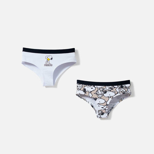 Card slide image -  PACK X2 PANTIES DE SNOOPY CON CINTURA ELÁSTICA BLANCO Y CAQUI PARA MUJER