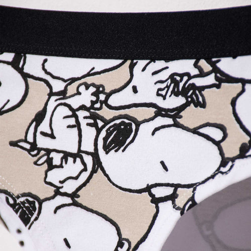 Card slide image -  PACK X2 PANTIES DE SNOOPY CON CINTURA ELÁSTICA BLANCO Y CAQUI PARA MUJER