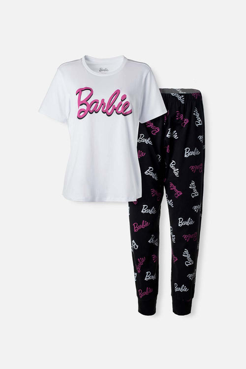 Card slide image -  PIJAMA DE BARBIE BLANCA Y NEGRA DE PANTALÓN LARGO PARA MUJER