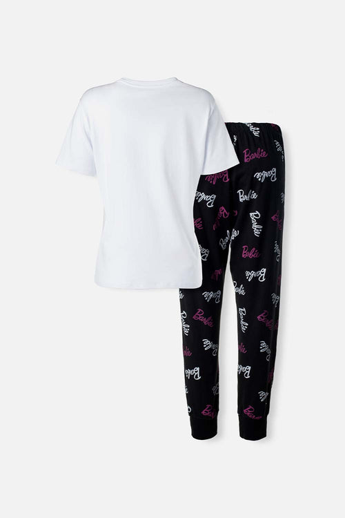 Card slide image -  PIJAMA DE BARBIE BLANCA Y NEGRA DE PANTALÓN LARGO PARA MUJER