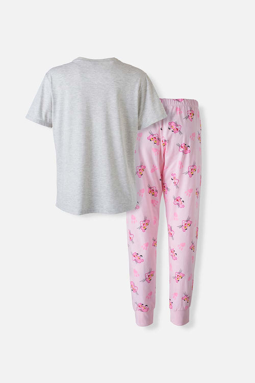 Card slide image -  PIJAMA DE LA PANTERA ROSA GRIS Y ROSADA DE PANTALÓN LARGO PARA MUJER