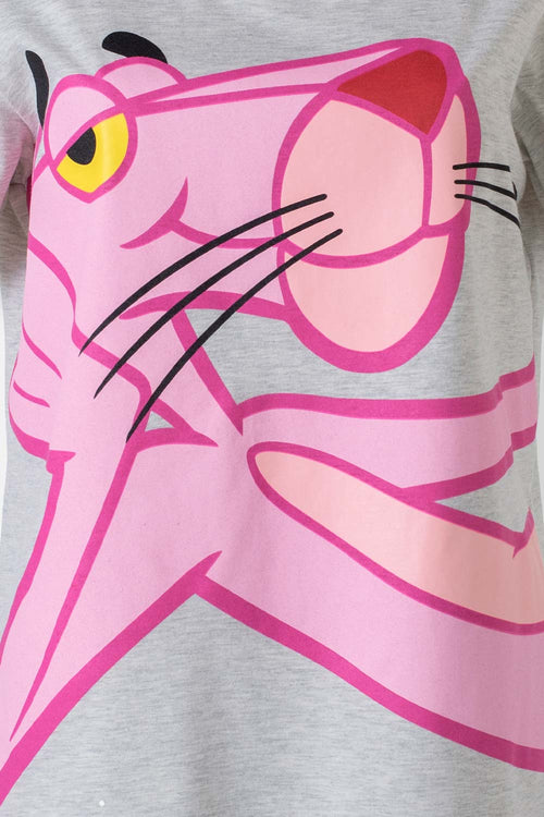 Card slide image -  PIJAMA DE LA PANTERA ROSA GRIS Y ROSADA DE PANTALÓN LARGO PARA MUJER