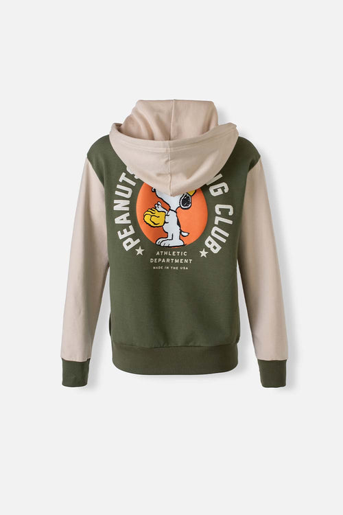 Card slide image -  BUZO  DE SNOOPY CON CIERRE Y CAPUCHA VERDE Y CAQUI PARA MUJER