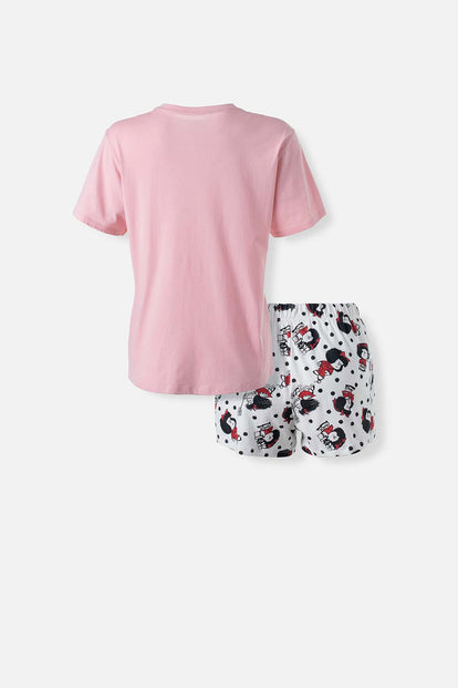 PIJAMA DE MAFALDA ROSA Y MARFIL DE SHORT PARA MUJER