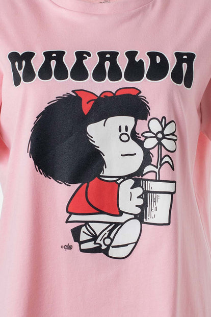 PIJAMA DE MAFALDA ROSA Y MARFIL DE SHORT PARA MUJER