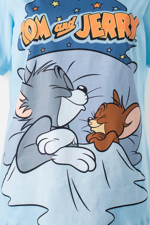 Card slide image -  PIJAMA DE TOM Y JERRY  MANGA CORTA AZUL PARA MUJER