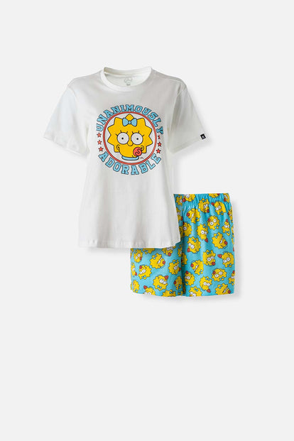 PIJAMA DE LOS SIMPSON DE PANTALÓN CORTO BLANCO Y AZUL PARA MUJER