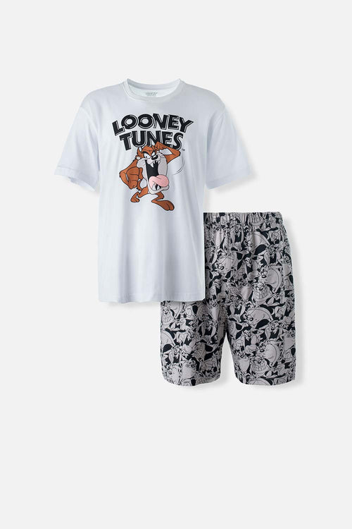 Card slide image -  PIJAMA DE LOS LOONEY TUNES BLANCA Y GRIS DE PANTALÓN CORTO PARA HOMBRE