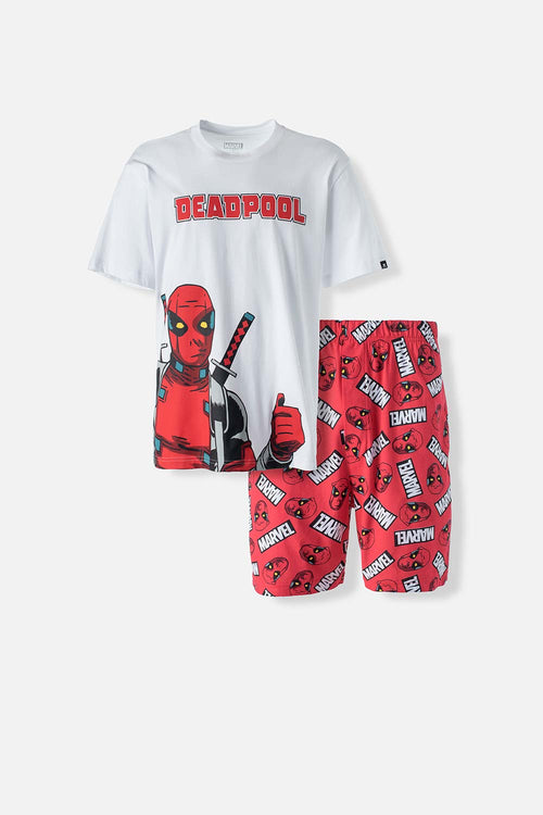Card slide image -  PIJAMA DE DEADPOOL BLANCA Y ROJA DE PANTALÓN CORTO PARA HOMBRE