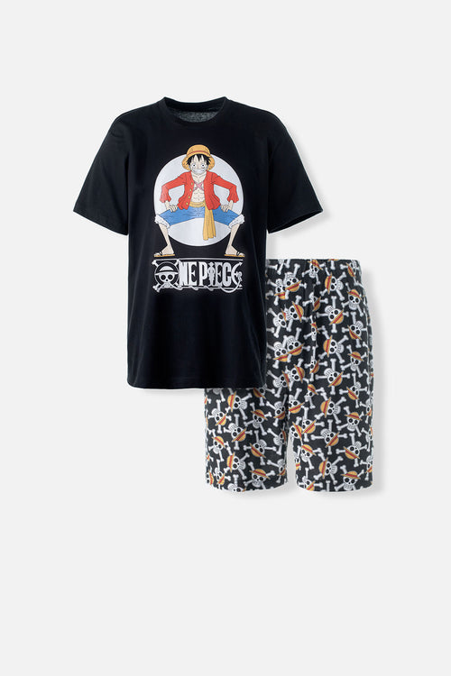 Card slide image -  PIJAMA DE ONE PIECE DE PANTALÓN CORTO NEGRO PARA HOMBRE