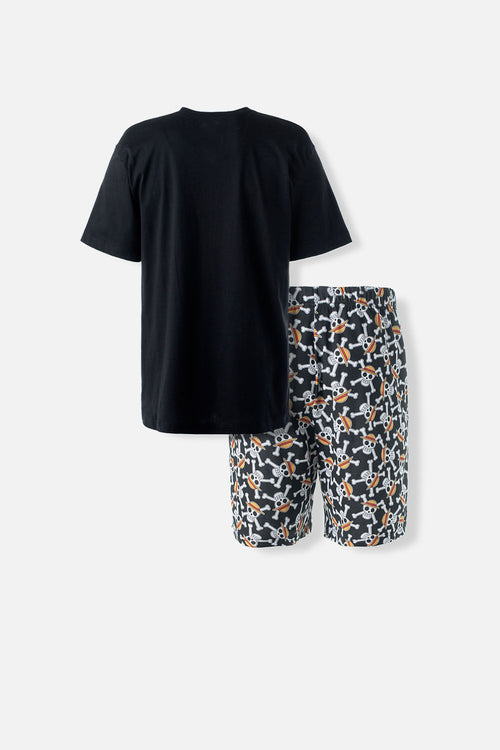 Card slide image -  PIJAMA DE ONE PIECE DE PANTALÓN CORTO NEGRO PARA HOMBRE