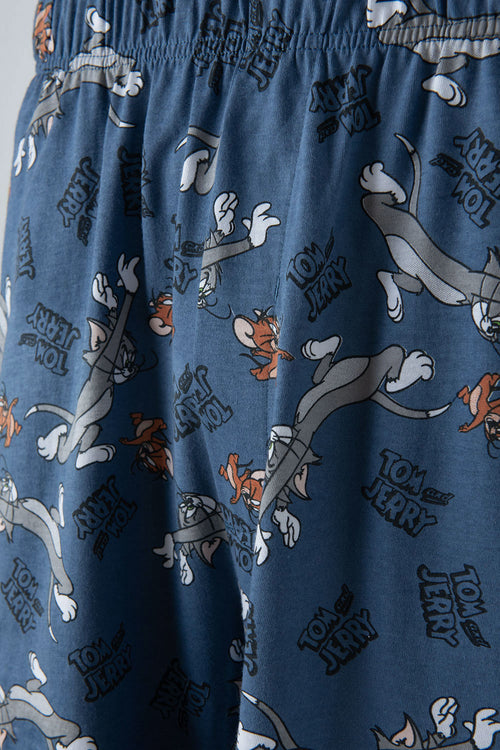 Card slide image -  PIJAMA DE TOM Y JERRY BLANCA Y AZUL DE PANTALÓN CORTO PARA HOMBRE