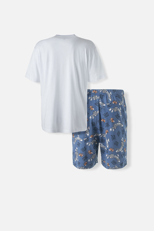 Card slide image -  PIJAMA DE TOM Y JERRY BLANCA Y AZUL DE PANTALÓN CORTO PARA HOMBRE