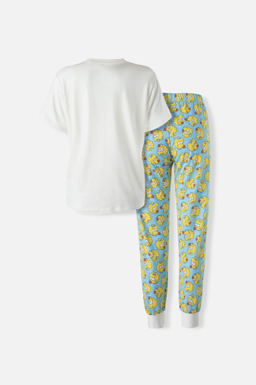 Card slide image -  PIJAMA DE LOS SIMPSON BLANCA Y AZUL DE PANTALÓN LARGO PARA MUJER