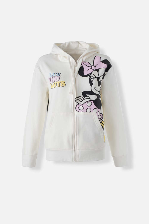 Card slide image -  BUZO DE MINNIE MOUSE CON CIERRE Y CAPUCHA MARFIL PARA MUJER
