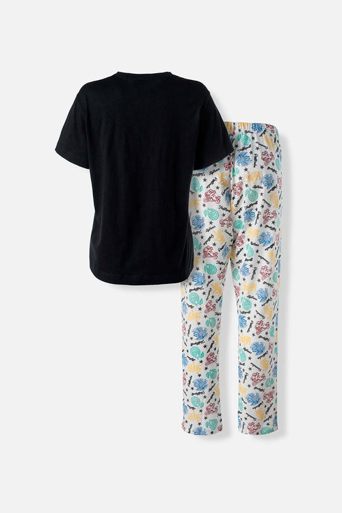 Card slide image -  PIJAMA DE HARRY POTTER NEGRA Y MULTICOLOR DE PANTALÓN LARGO PARA MUJER