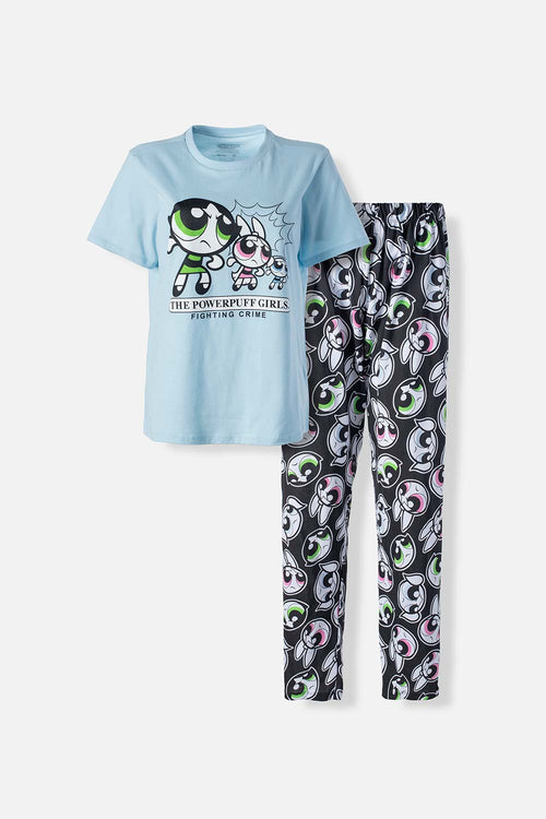 Card slide image -  PIJAMA DE LAS CHICAS SUPERPODEROSAS AZUL Y NEGRA PARA MUJER