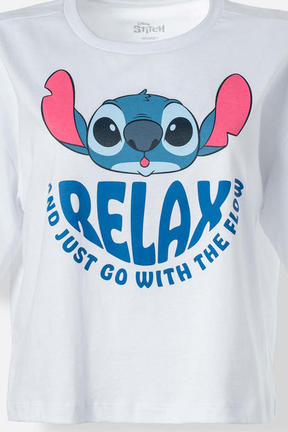 PIJAMA DE STITCH BLANCA Y MULTICOLOR DE PANTALÓN CORTO PARA MUJER