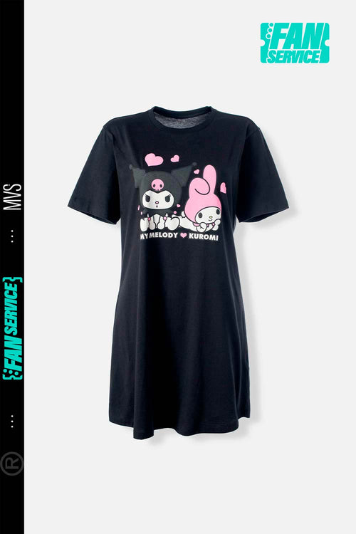 Card slide image -  PIJAMA DE MY MELODY & KUROMI NEGRA TIPO BATOLA PARA MUJER