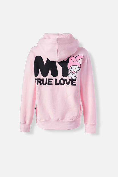 BUZO DE MY MELODY & KUROMI ROSADO CON CAPUCHA PARA MUJER