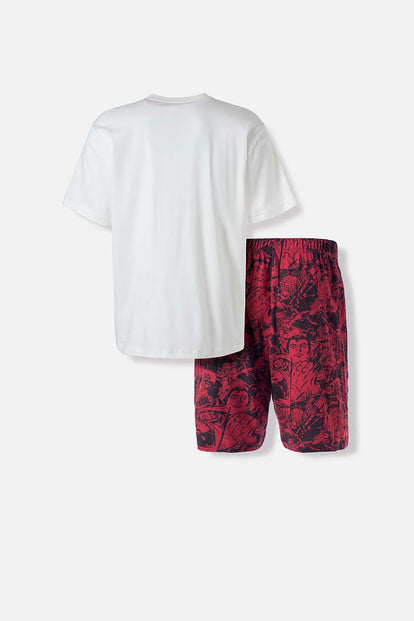 PIJAMA DE SUPERMAN GRIS Y ROJO CON BERMUDA PARA HOMBRE