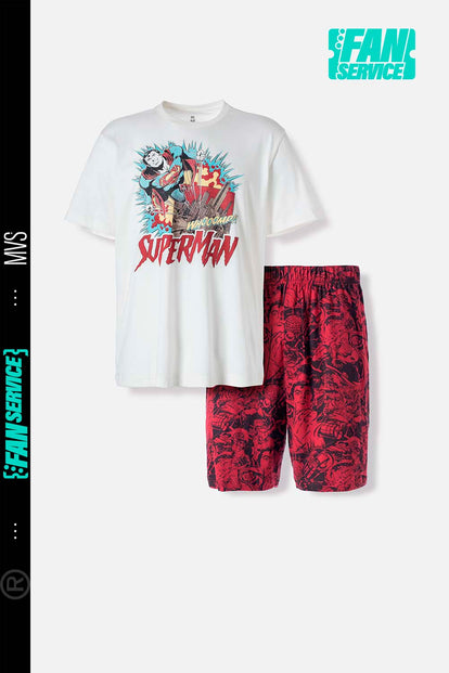 PIJAMA DE SUPERMAN GRIS Y ROJO CON BERMUDA PARA HOMBRE