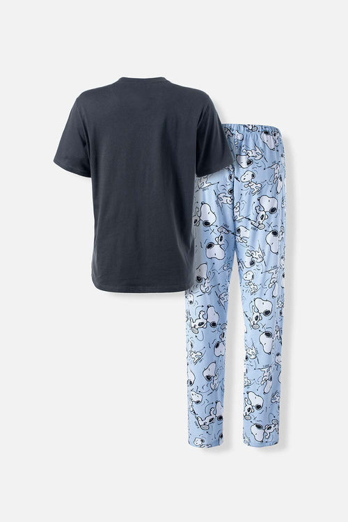 Card slide image -  PIJAMA DE SNOOPY GRIS Y AZUL CLARO DE PANTALÓN LARGO PARA MUJER