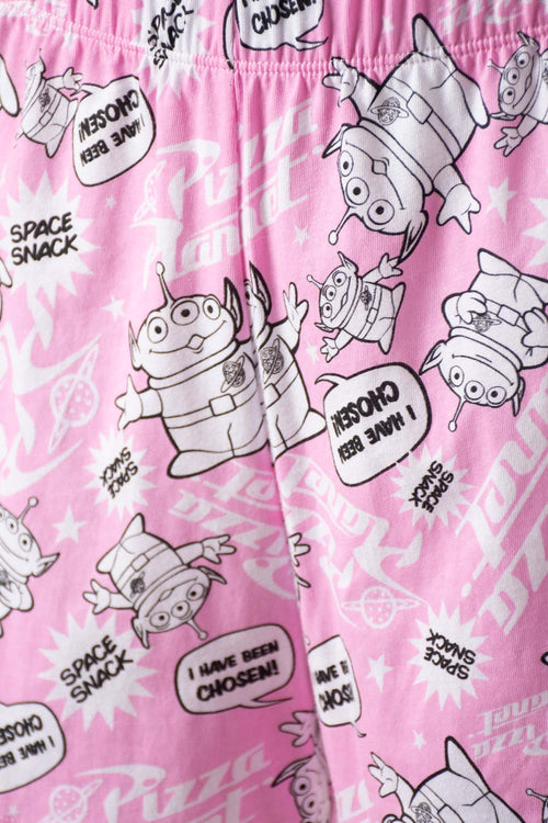 Card slide image -  PIJAMA DE TOY STORY CON PANTALÓN CORTO BLANCO Y ROSA PARA MUJER