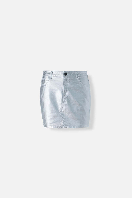 Card slide image -  FALDA DE MOVIES PLATEADA CORTA PARA MUJER