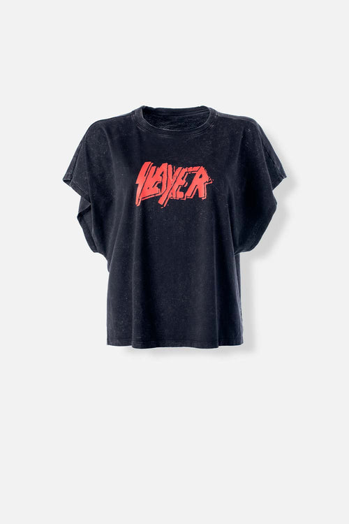 Card slide image -  CAMISETA DE SLAYER RELAX FIT NEGRO LAVANDERÍA PARA MUJER