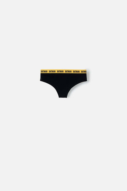  PANTY DE BATMAN NEGRA CON CINTURA ELÁSTICA AMARILLA PARA MUJER