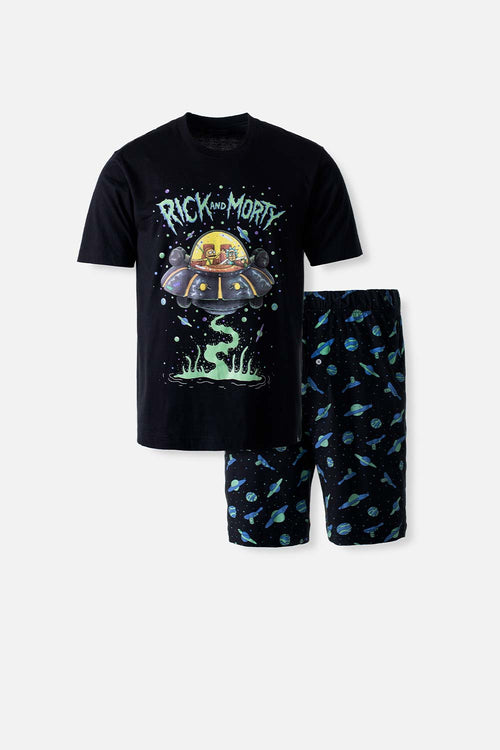 Card slide image -  PIJAMA RICKY Y MORTY DE PANTALÓN CORTO NEGRA PARA HOMBRE