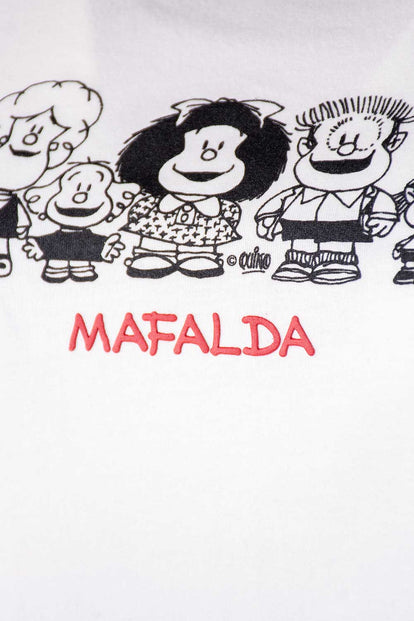 CAMISETA DE MAFALDA MANGA CORTA MARFIL Y ROJO PARA MUJER