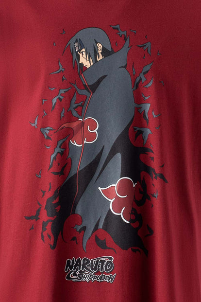  CAMISETA NARUTO SHIPPUDEN MANGA CORTA VINO TINTO PARA HOMBRE