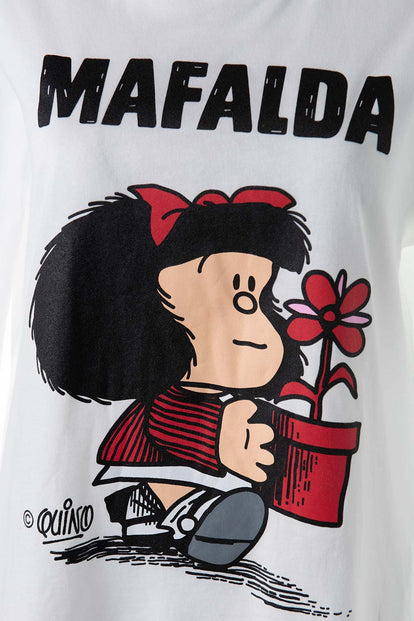  PIJAMA DE MAFALDA MARFIL Y ROSADA DE PANTALÓN LARGO PARA MUJER