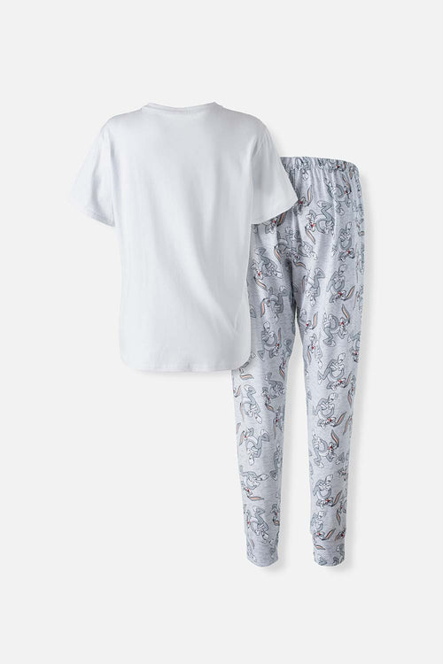 PIJAMA DE LOONEY TUNES PANTALÓN LARGO BLANCO Y GRIS PARA MUJER