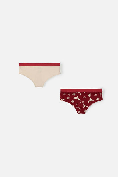  PACK X2 PANTIES DE HARRY POTTER VINOTINTO Y CAQUI PARA MUJER