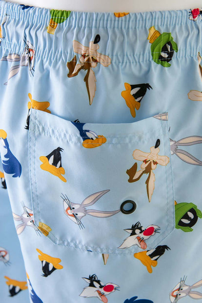  PANTALONETA DE BAÑO DE LOS LOONEY TUNES CON CORDÓN AZUL CLARO PARA HOMBRE