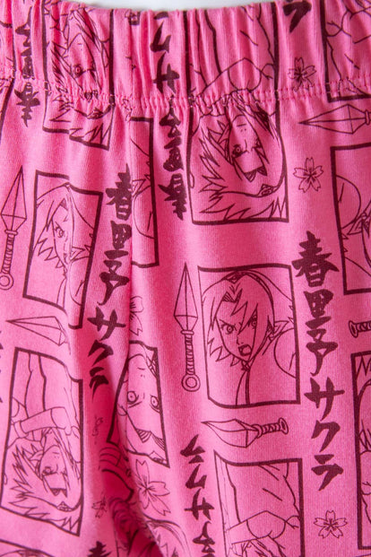  PIJAMA DE NARUTO ROSADO Y BLANCO DE PANTALÓN CORTO PARA MUJER