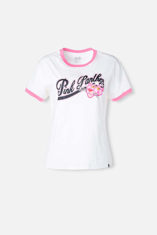 Card slide image -  CAMISETA DE LA PANTERA ROSA BLANCA Y ROSADA MANGA CORTA PARA MUJER