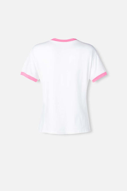  CAMISETA DE LA PANTERA ROSA BLANCA Y ROSADA MANGA CORTA PARA MUJER