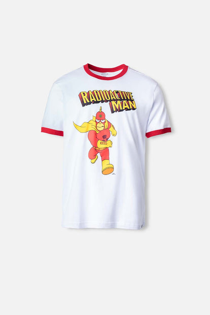  CAMISETA DE LOS SIMPSON BLANCA Y ROJA CUELLO REDONDO PARA HOMBRE