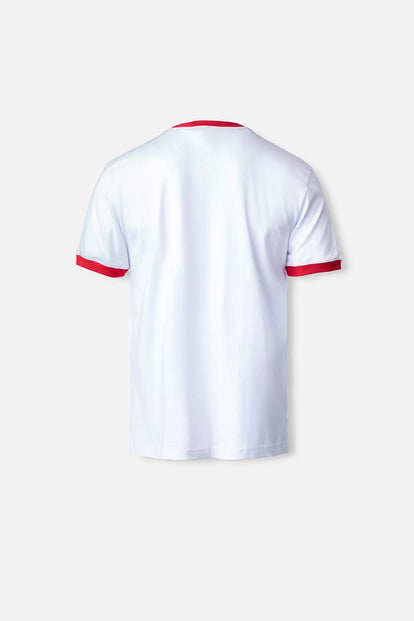  CAMISETA DE LOS SIMPSON BLANCA Y ROJA CUELLO REDONDO PARA HOMBRE