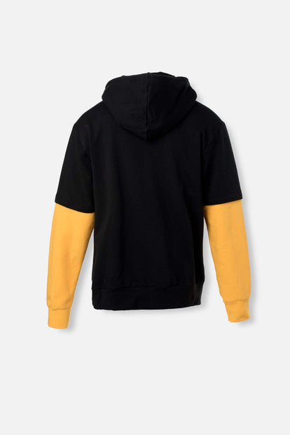  BUZO DE BATMAN CERRADO CON CAPUCHA NEGRO Y AMARILLO PARA HOMBRE