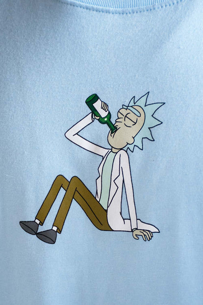  CAMISETA DE RICK Y MORTY AZUL CLARO ESTAMPADA PARA HOMBRE