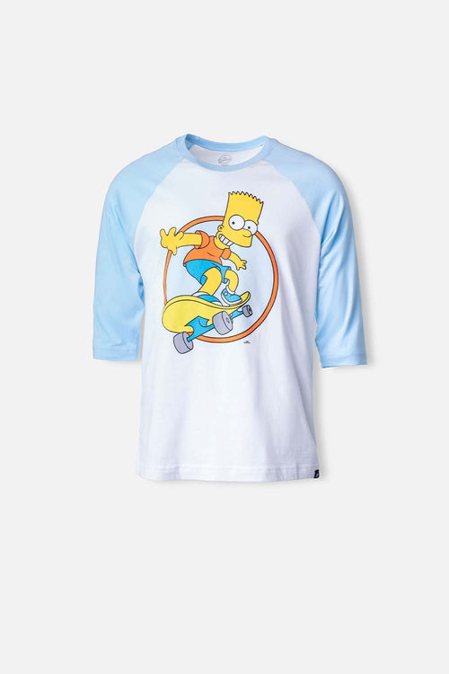 Card slide image -  CAMISETA DE LOS SIMPSON BLANCA Y AZUL MANGA 3/4 PARA HOMBRE
